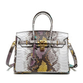 Snake Embossed Leather Satchel